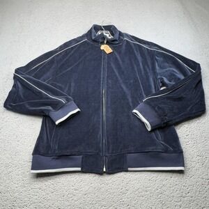 Sweatsedo Jacket Mens Medium Navy Blue Velour Full Zip Track Retro 70s Style‎ M